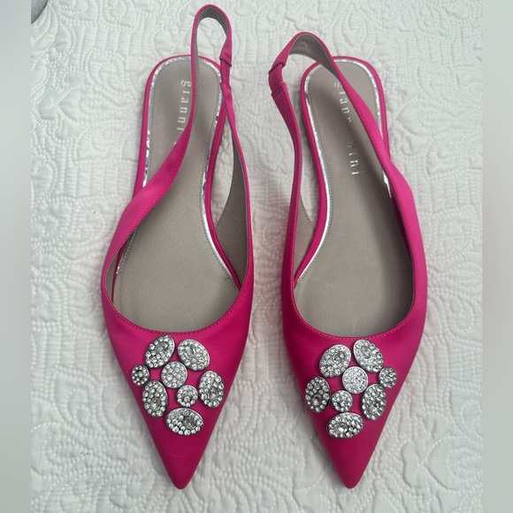 Gianni Bini Shoes - New Gianni Bini Hot Pink Pointed Slingback Flats with Crystal Embellishments